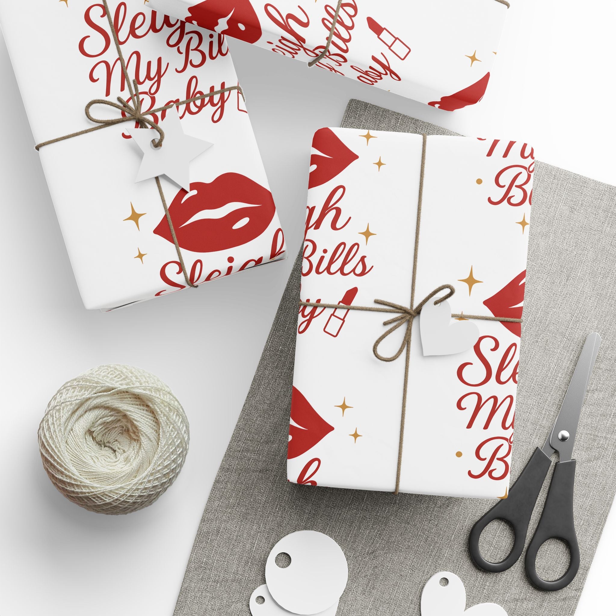 Sleigh My Bills Baby! - Festive Kiss Pattern Wrapping Paper