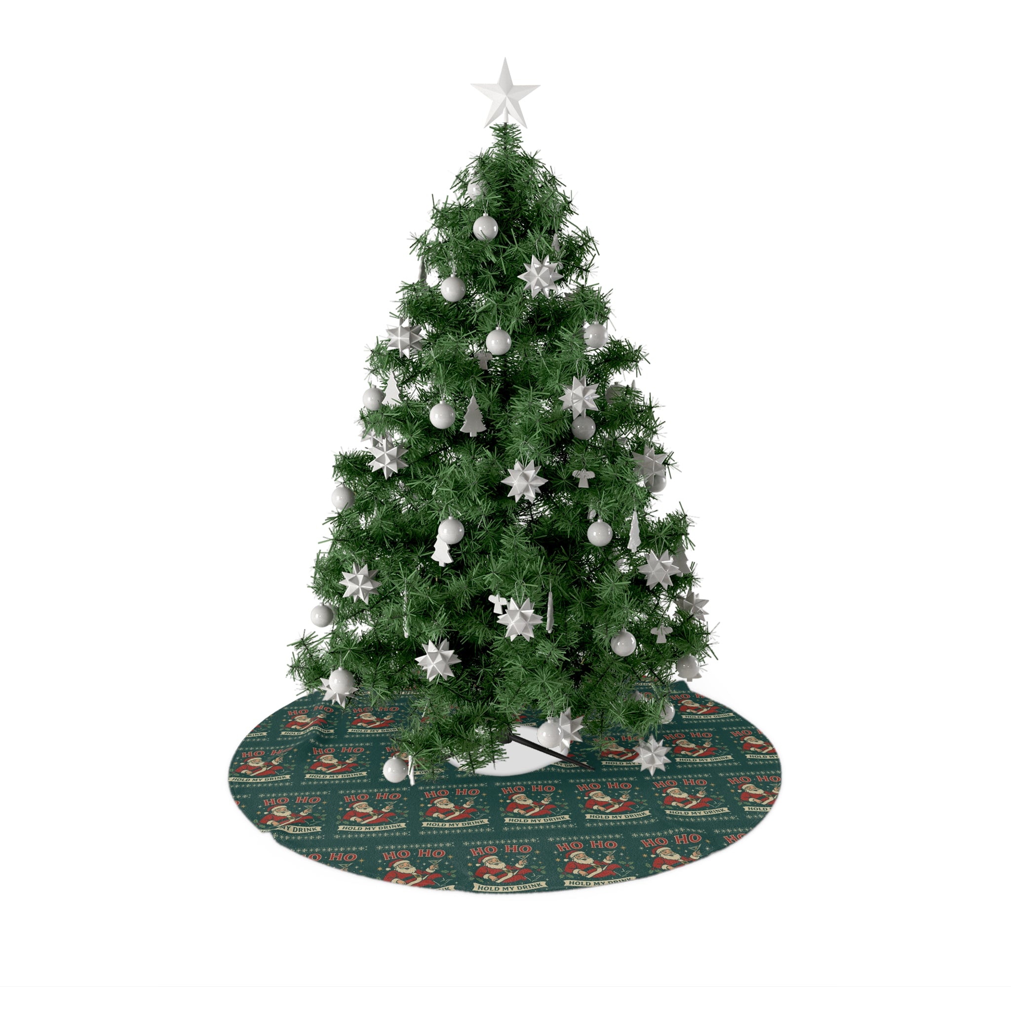 Santa Pattern Christmas Tree Skirt — 'HO HO, Hold My Drink' Festive Tree Skirt