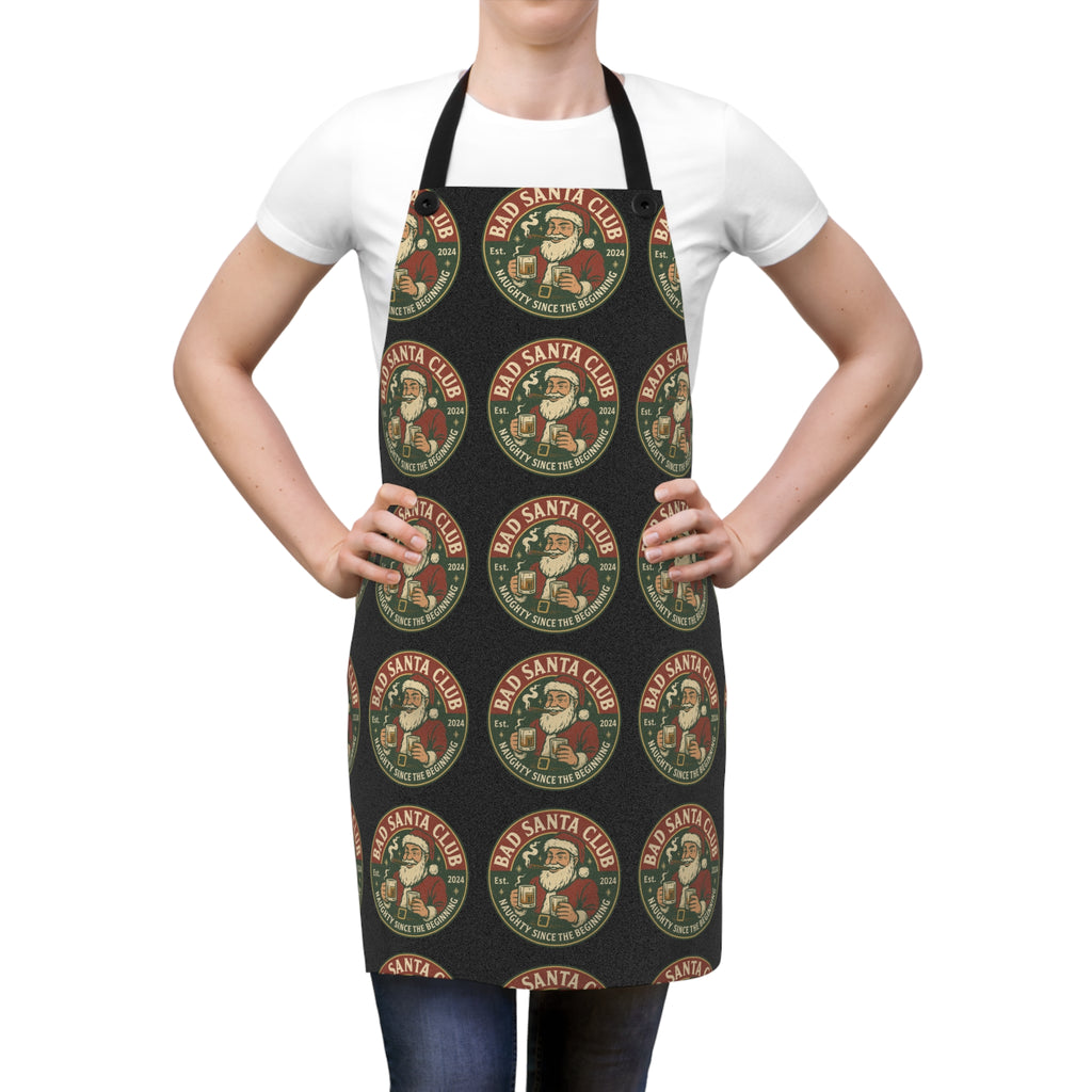 Christmas Chef Apron — 'Bad Santa Club' Retro Holiday Cooking Apron
