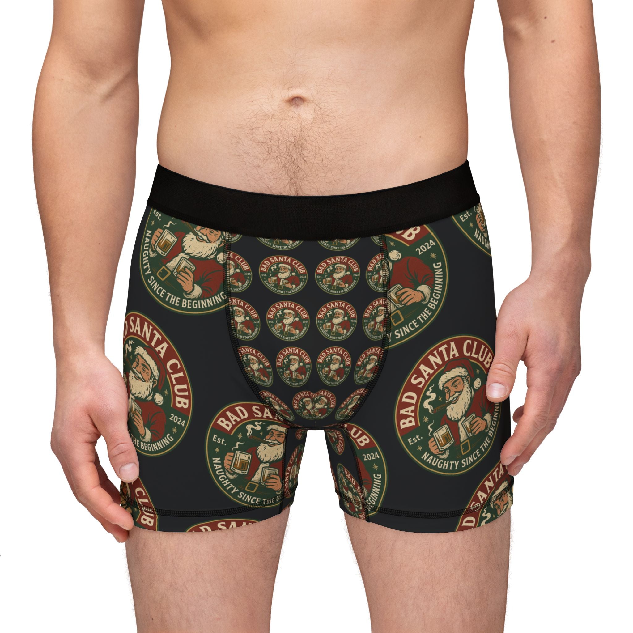 Men's Boxer Briefs with Repeating Holiday Wreath Pattern – All-Over Print