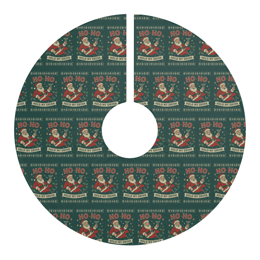 Santa Pattern Christmas Tree Skirt — 'HO HO, Hold My Drink' Festive Tree Skirt