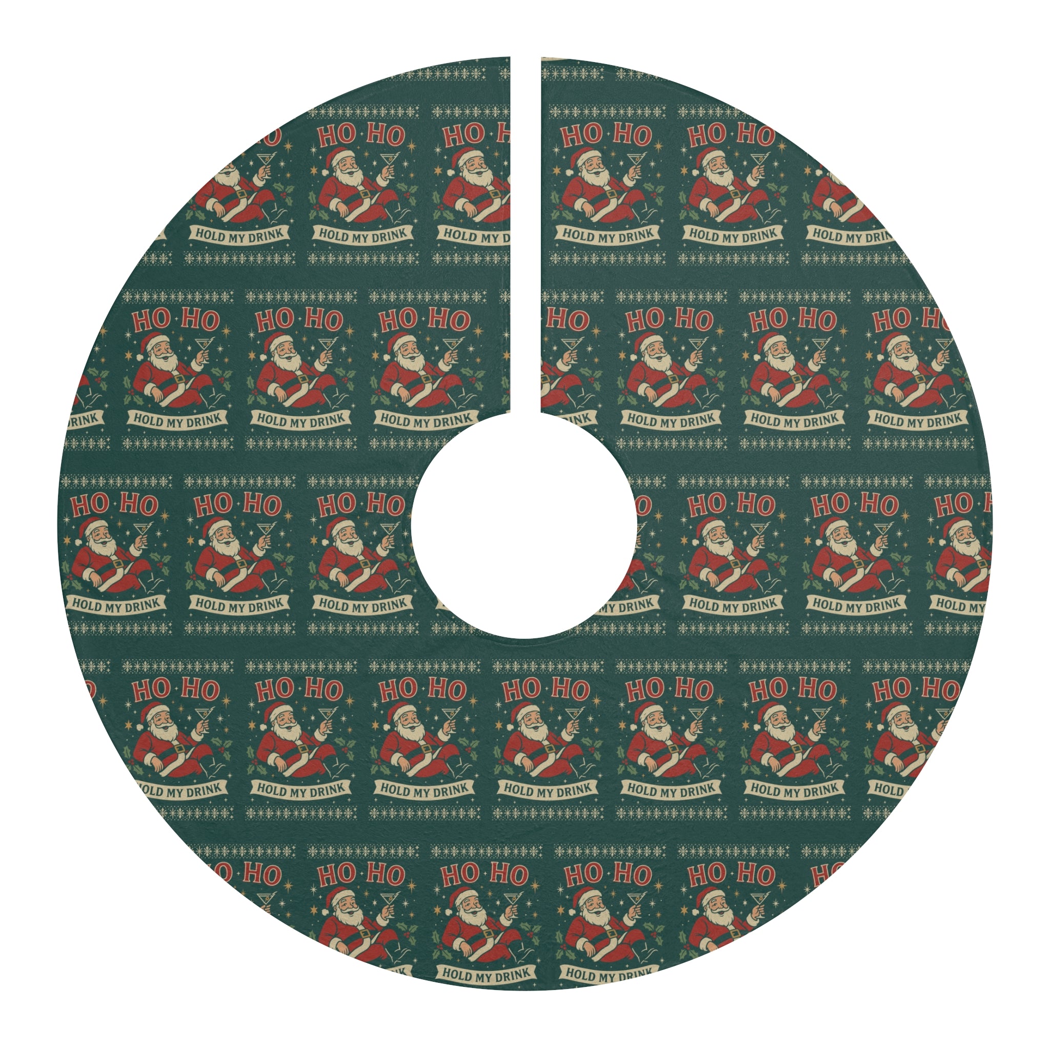 Santa Pattern Christmas Tree Skirt — 'HO HO, Hold My Drink' Festive Tree Skirt
