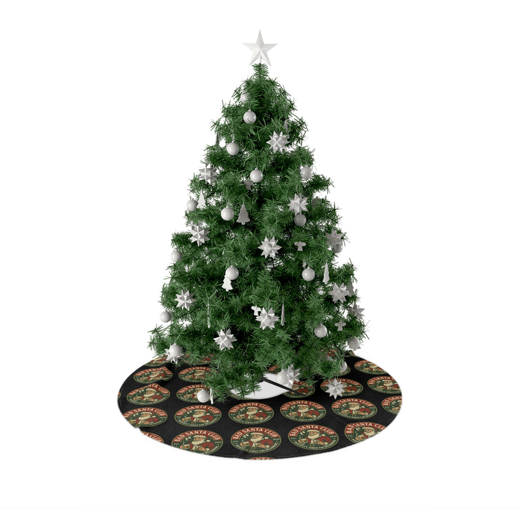 Christmas Tree Skirt – "Bad Santa Club" Retro Badge Pattern